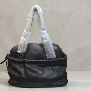 Furla Black Pebbled Leather Satchel with Dual Handles